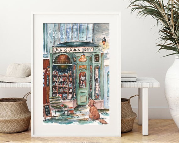 BOOK ART PRINT, Personalized Art For Kids, Playroom Wall Art, Watercolor Painting Original, Book Store Reading Quote Unique Gift For Teacher