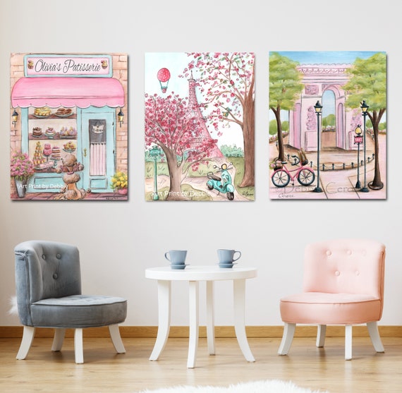 Pink Paris Themed Girls Bedroom Decor Canvas Wall Art Choose 4 75 Or 1 5 Thick Cute Personalized Nursery Prints 6x8 To 24x36