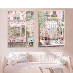 Personalized Paris Wall Art For Little Girls Room, 2 Parisian Watercolor Prints, Laduree Patisserie, Parisian Cafe, French Nursery Decor
