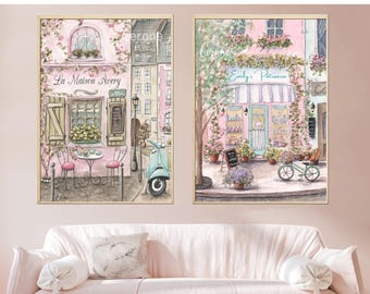 Personalized Paris Wall Art For Little Girls Room, 2 Parisian Watercolor Prints, Laduree Patisserie, Parisian Cafe, French Nursery Decor