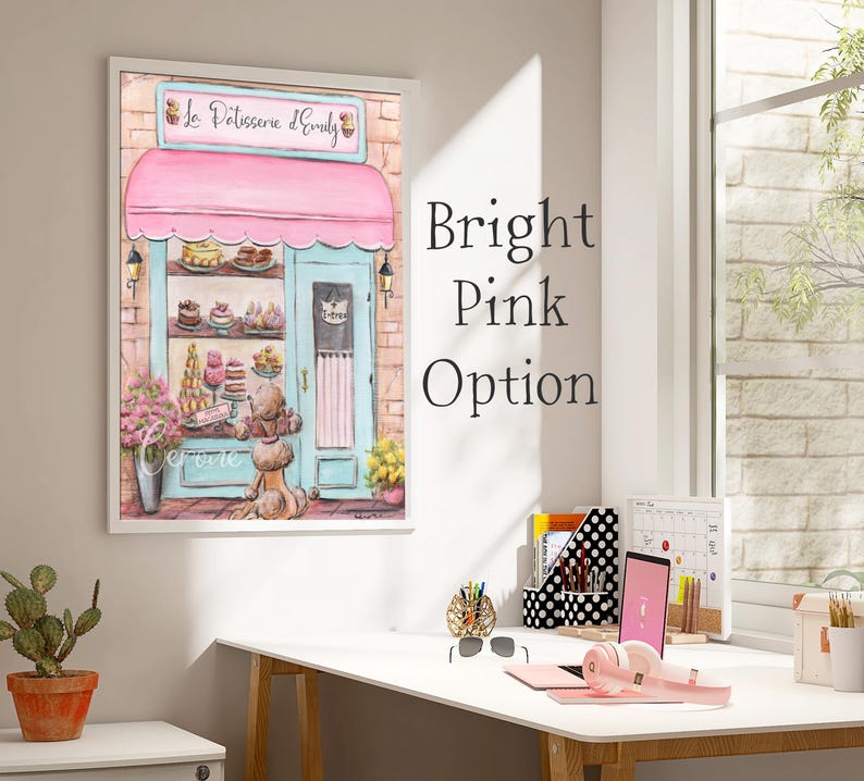 Custom Name Paris Watercolor Print, Personalized French Laduree Patisserie Poster, Travel Theme Baby Shower Gift, Baby Girl Nursery Wall Art image 2