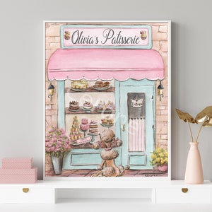 Laduree Paris Print, Personalized Patisserie Watercolor, French Vintage Nursery Wall Art, Cute Gift For Baby Girl, Parisian Bakery Wall Art