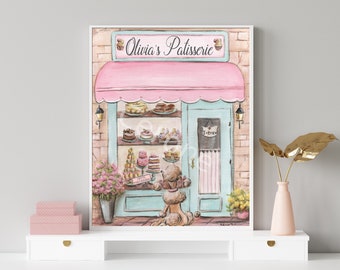 Laduree Paris Print, Personalized Patisserie Watercolor, French Vintage Nursery Wall Art, Cute Gift For Baby Girl, Parisian Bakery Wall Art