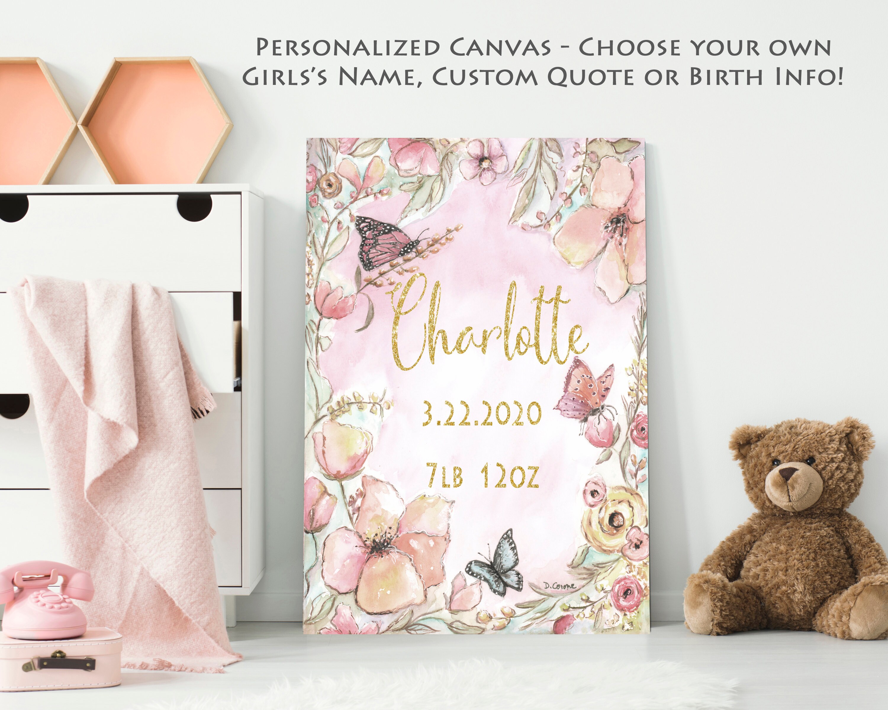 Personalized Baby Name Canvas Nursery Art Wall Decor For Etsy