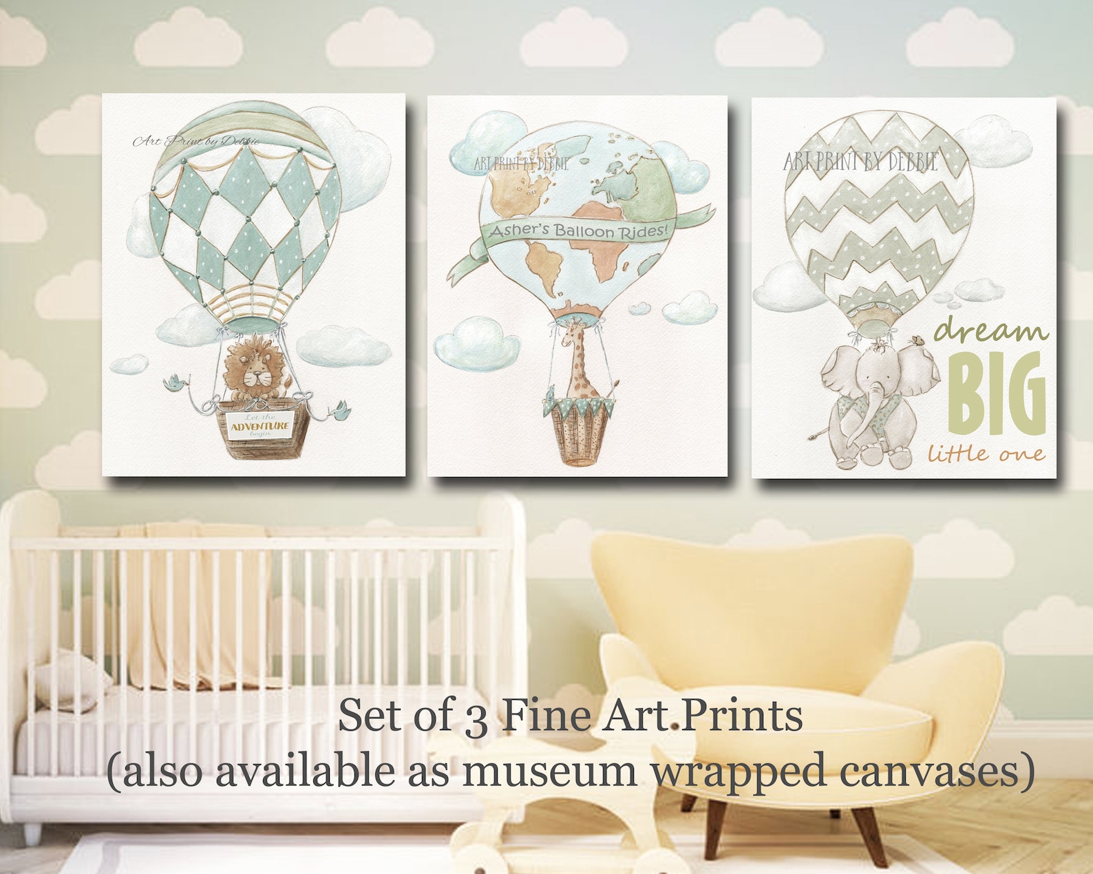 Nursery Wall Art Hot Air Balloon Nursery Safari Prints Baby Etsy