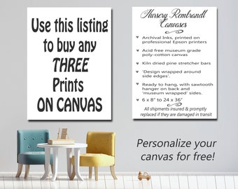 Canvas Print UPGRADE, Choose any THREE PRINTS, 1.5" Museum Wrapped Canvas, Large Canvas Art For Nursery Wall Decor, Custom Canvas Wall Art