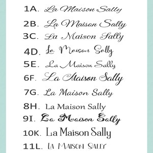 May include: A list of 12 different font styles for the phrase "La Maison Sally".