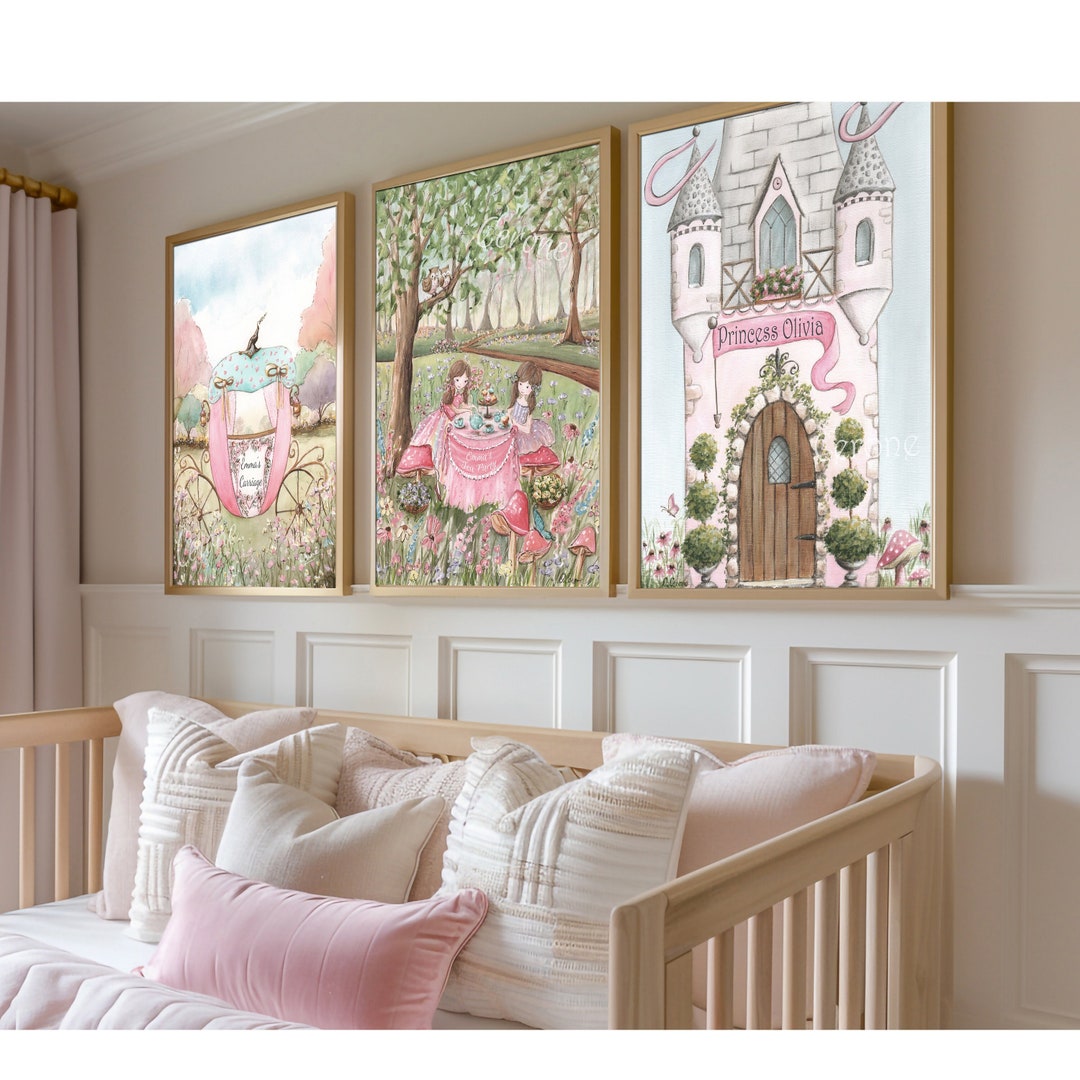 Princess Nursery Decor, Personalized Nursery Artwork, Princess Castle ...
