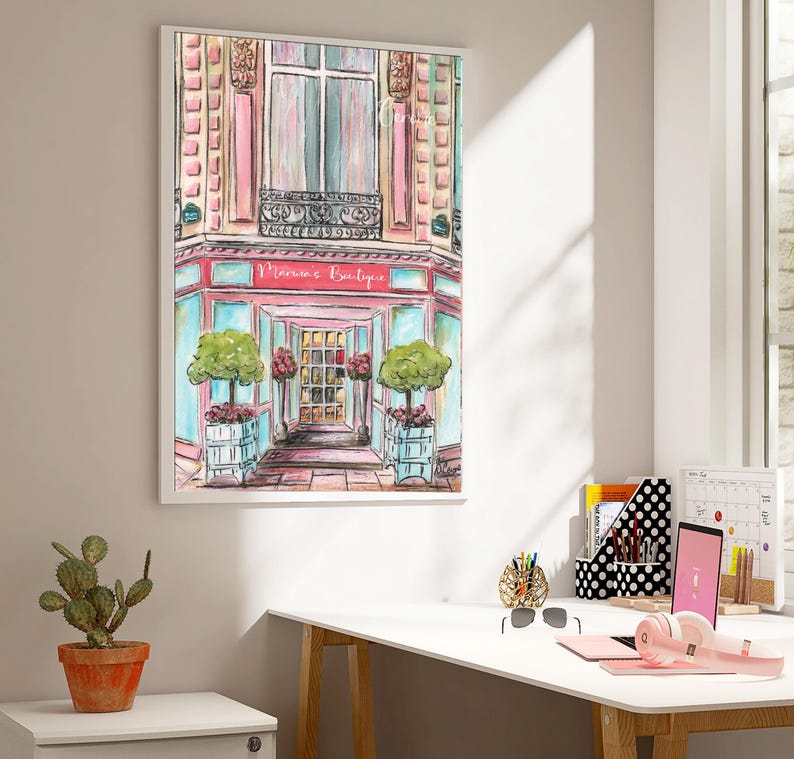 Personalized Pink Paris Artwork, French Nursery Travel Theme Wall Decor, Toddler Girls Room, Watercolor Art Prints, Set of 6, Parisian Gift image 9