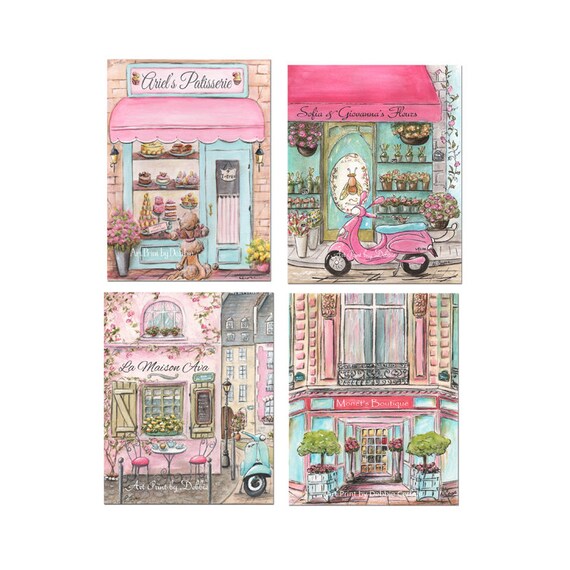 Paris Bedroom Decor Set Of 4 Personalized Paris Themed Nursery Wall Art For Girl Teen Tween Room Baby Shower Gift Idea 5x7 To 24x36 Poster
