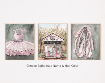 Ballerina Nursery Decor, Ballerina Watercolor Art Prints, Toddler Girl Room Decor, Set Of 3 Dancer Prints, Blush Pink Ballet Art, Baby Name