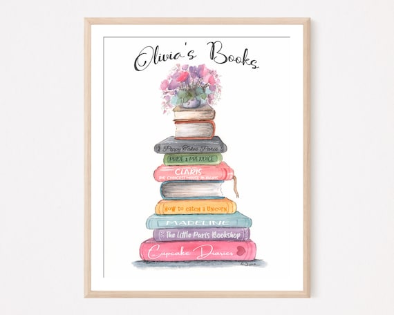 Buy PERSONALIZED ART, Stack of Books Print, Custom Book Stack