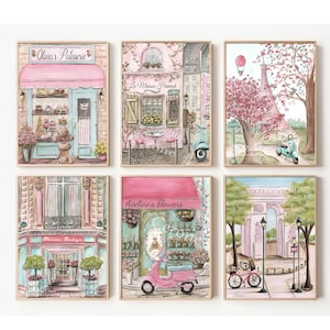 Personalized French Nursery Decor, Pink Paris Wall Art, New Baby Gift, Parisian Watercolor Scenes, Toddler Girl, Cafe, Eiffel Tower, Laduree