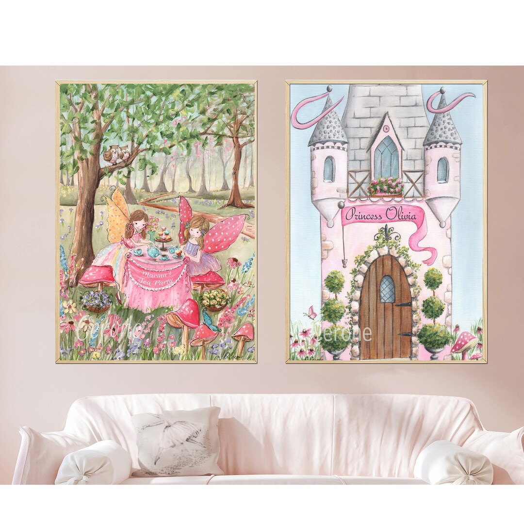 Personalized Fairy Castle Print Set, Enchanted Garden Decor, Tea for ...