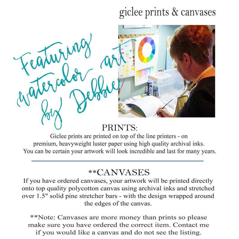 Pode incluir: Close-up de uma descri&ccedil;&atilde;o de texto para impress&otilde;es gicl&eacute;e e telas. O texto explica que as impress&otilde;es gicl&eacute;e s&atilde;o impressas em papel de arquivo de alta qualidade e as telas s&atilde;o impressas diretamente em tela de polialgod&atilde;o usando tintas de arquivo. O texto tamb&eacute;m menciona que as telas s&atilde;o mais caras do que as impress&otilde;es.