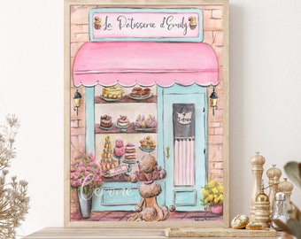 Paris Storefront, Personalized Laduree Print French Patisserie, Macaron Art, French Backdrop, Parisian Girls Room Decor, Pink Kitchen Poster