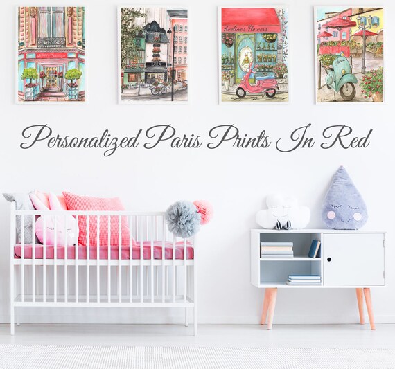 Personalized Paris Bedroom Red Decor Set Of 4 Paris Themed Etsy