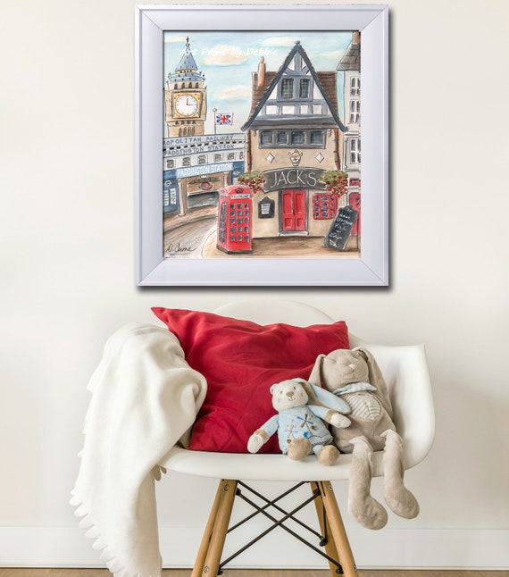Personalized Paddington Station London Theme Red London Themed Girl Boy Fish Chips Shop Custom Name 6 Sizes 5x7 To 24x36 Poster Red Blue