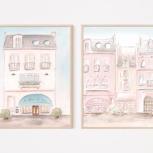 Pastel Pink French Nursery Prints Personalized, Set Of 2 Paintings For Toddler Girl Room, Cute Parisian Watercolors For Travel Theme Bedroom image 10