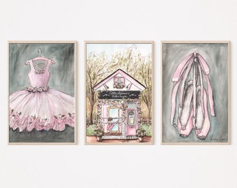 Girls Ballerina Gift, Set Of 3, Custom Gift For Toddler Girl, Dance Recital Gift, Dancers Gift, Baby Girl Nursery Artwork, Little Girl Room