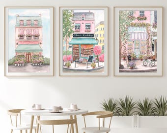Láminas de arte en acuarela de París, regalo personalizado para baby shower parisino, láminas para guardería francesa, decoración de dormitorio para niña pequeña en tonos pastel rosas, viaje