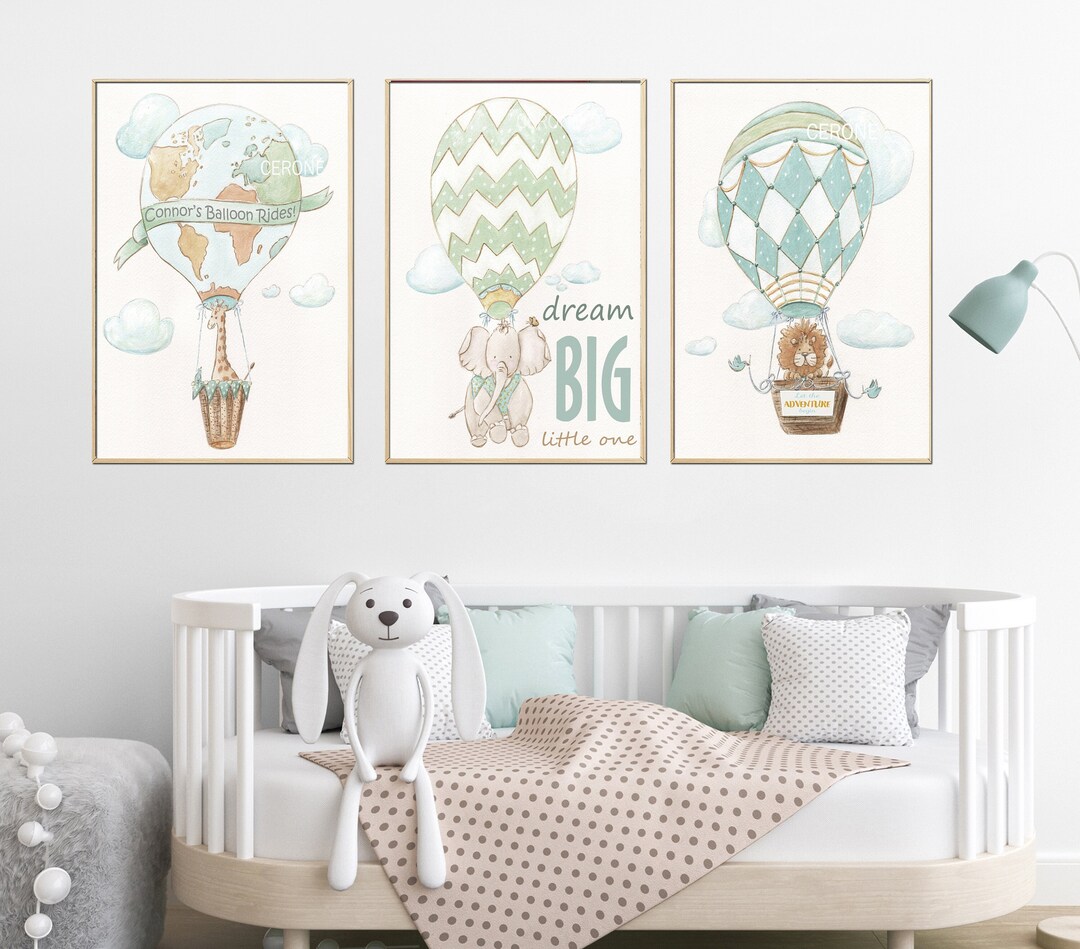 Vintage Hot Air Balloon Prints, Large Fine Art Baby Nursery Wall Art ...