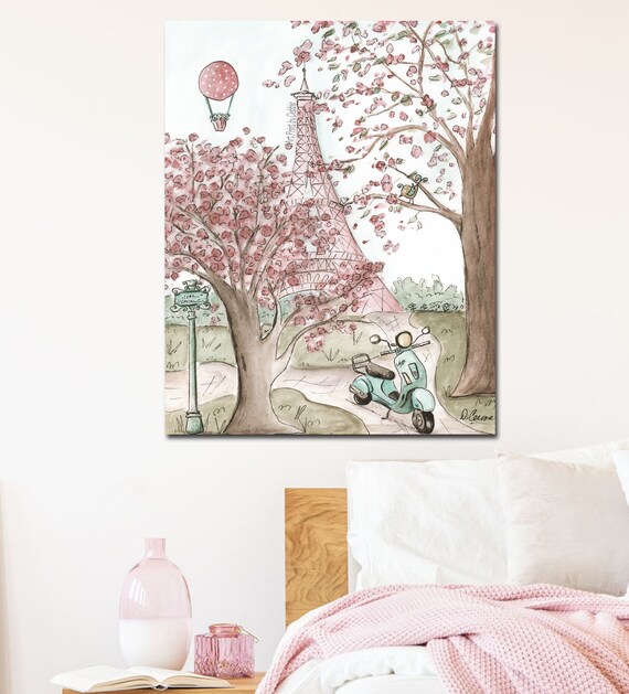 Paris Themed Bedroom Decor Wall Art For Girls Blush Pink Nursery Set Of 3 Thick Wrapped Canvases Personalized Eiffel Tower 6x8 To 24x36