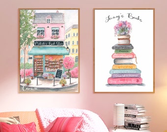 Shipped Giclée Watercolor Prints, Personalized Reading Corner Book Art