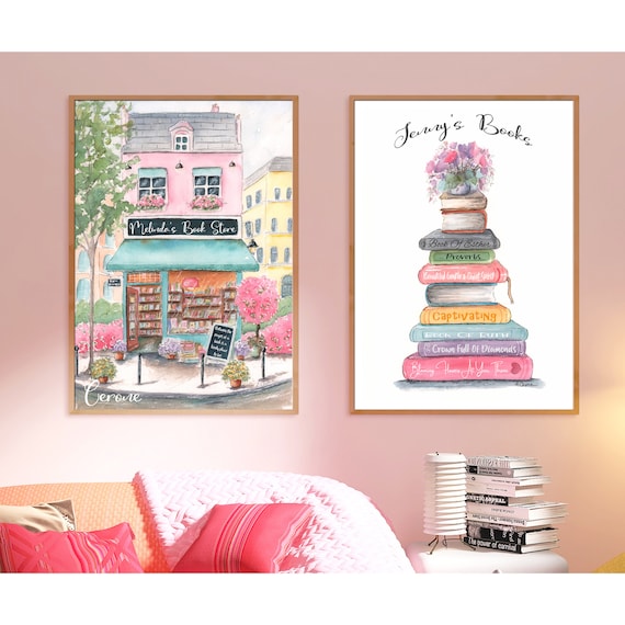 Shipped Giclée Watercolor Prints, Personalized Reading Corner Book Art