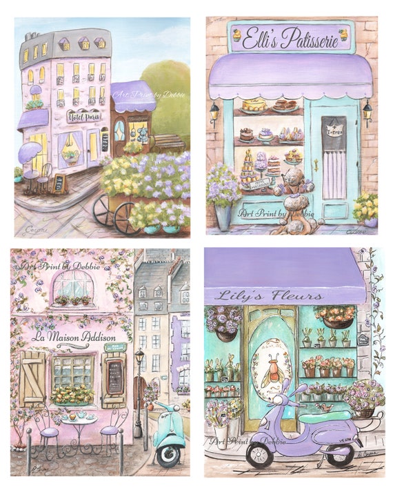 Purple And Teal Paris Bedroom Decor For Girls Room Nursery Wall Art Set Of 4 Personalized Gift Travel Themed Party Backdrop 5x7 To 24x36