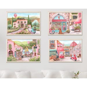 Italy Watercolor Prints, Set Of 4 Personalized Prints For Girls Room, Italian Girls Bedroom Decor, Custom Name Travel Theme Baby Shower Gift