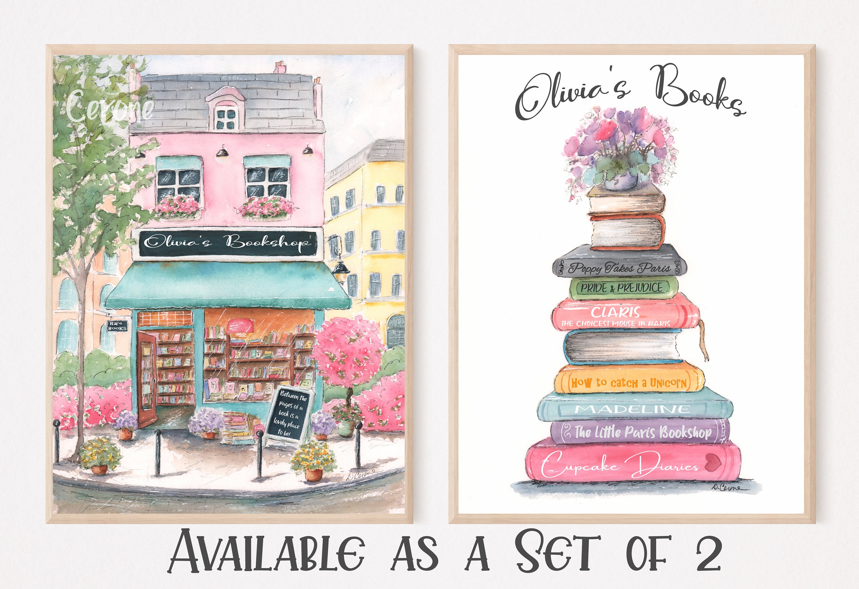 Paris Bookstore PERSONALIZED KIDS ART, Girl Book Art, Book