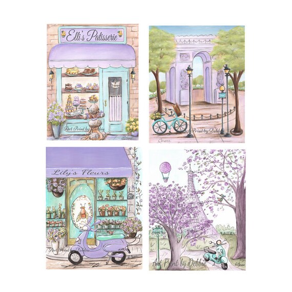 Teal And Purple Paris Bedroom Decor Baby Nursery Travel Theme Set Of 4 Personalized Teen Girls Room Lavender Artwork 5x7 Too 24x36 Poster