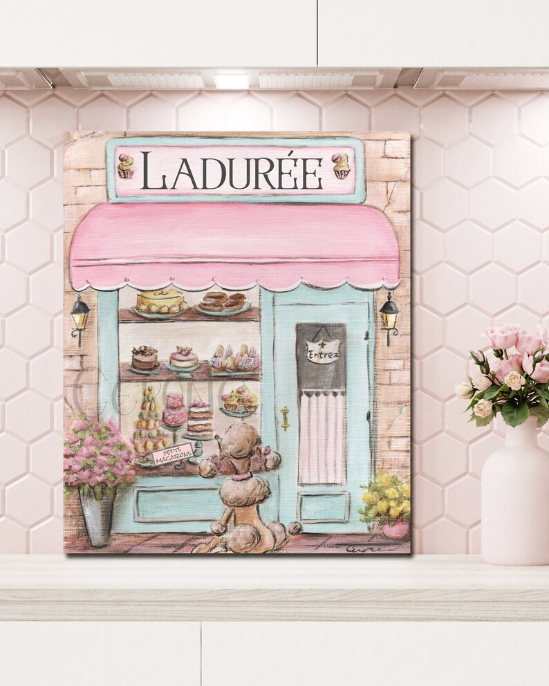 Paris Travel Prints, Parisian Decor For Girls Bedroom, Personalized Baby Gift, French Nursery Blush Wall Art, Laduree, Pink Eiffel Tower image 7