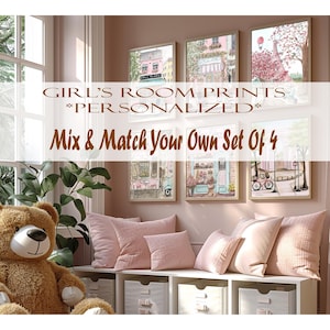Girl Nursery Prints, Mix And Match Set Of 4, Travel Nursery Wall Art, Baby Girl Nursery Decor, Toddler Girl Room, Vintage Bedroom Prints