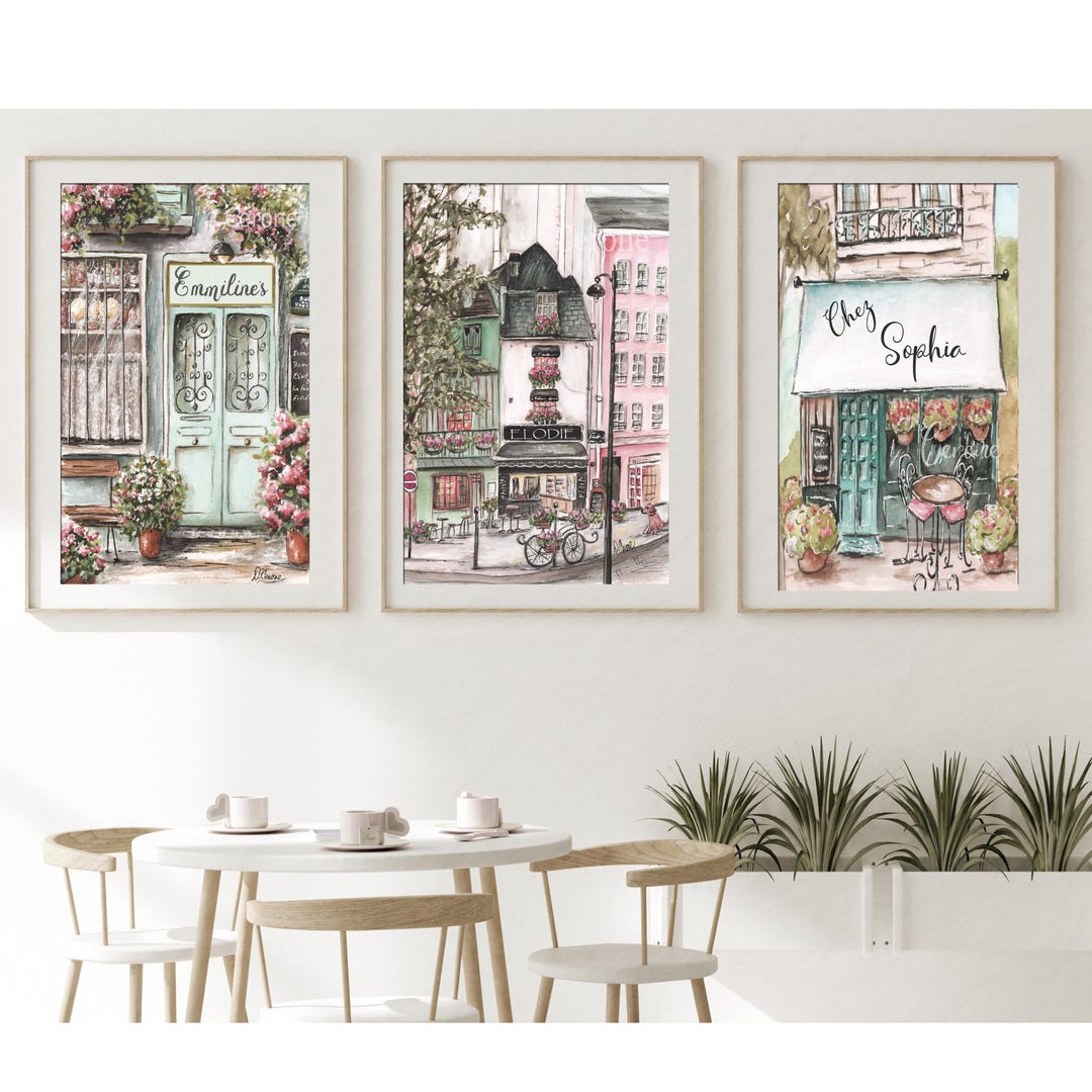 Personalized French Kitchen Wall Art, Paris Watercolors, Parisian Cafe ...