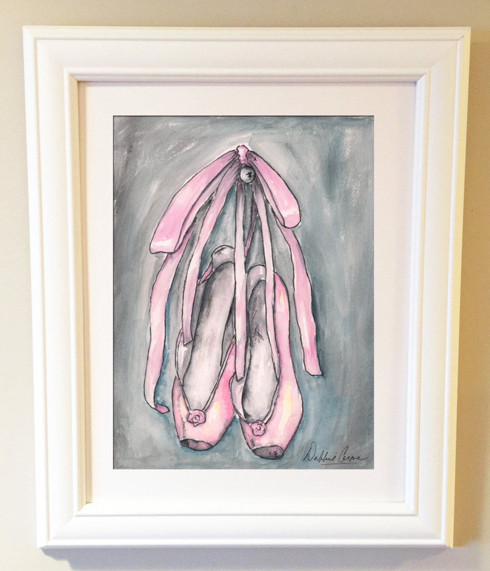 pink ballerina decor, ballet pointe shoes, pink ballet slippers, ballerina art, dancer, ballerina watercolor print, unframed fin pink ballerina decor, ballet pointe shoes, pink ballet slippers, ballerina art, dancer, ballerina watercolor print, unframed fin