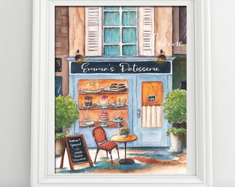 Personalized Gift For Baker, Paris Print, French Patisserie Wall Art, Toddler Girl Room Decor, Kitchen Watercolor Painting, Large Poster