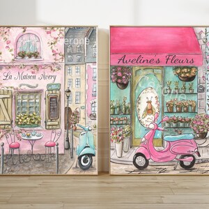 Personalized Pink Paris Artwork, French Nursery Travel Theme Wall Decor, Toddler Girls Room, Watercolor Art Prints, Set of 6, Parisian Gift image 8