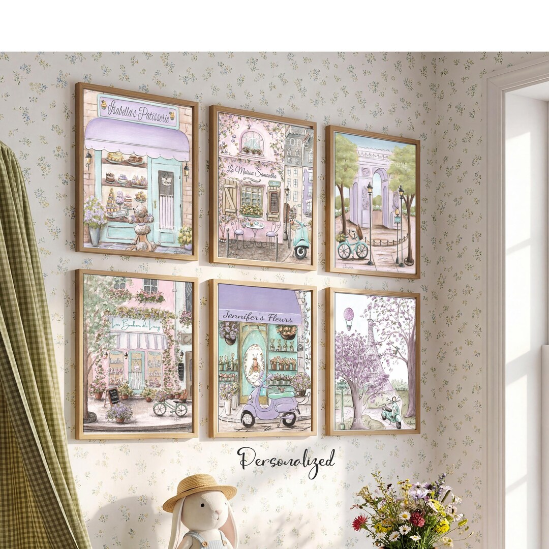 Set of 6 Paris Prints Personalized, Vintage French Travel Themed ...