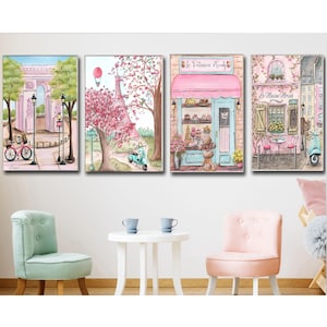 Personalized Paris Watercolor Prints, Parisian Nursery Decor, Set Of 4 French Posters, Girls Travel Theme Room, Laduree Patisserie, Cafe