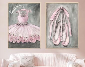 Youihom 3 Poster da Parete Rosa 30 x 40 cm Quadri Ballerina Cameretta Ragazza Stampe Camera Bambini Quadro Bambino Tela Nordico Quadretti Neonato senza Cornice