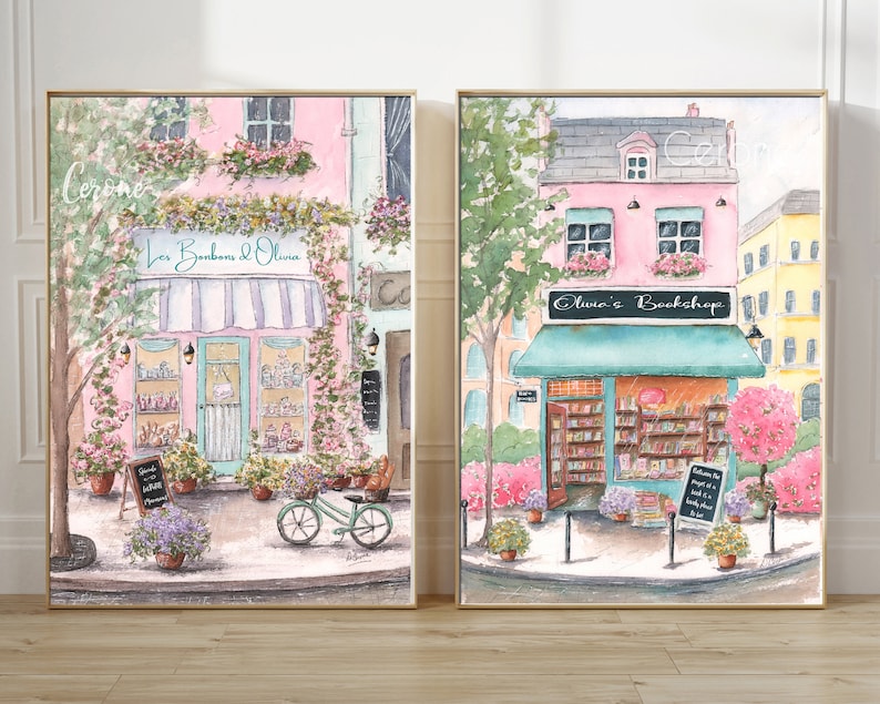 Personalized Pink Paris Artwork, French Nursery Travel Theme Wall Decor, Toddler Girls Room, Watercolor Art Prints, Set of 6, Parisian Gift image 5