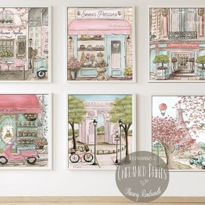 Personalized French Baby Nursery Prints, Dusty Rose Toddler Girl Bedroom Decor, Travel Theme Paris Prints, Set Of 6, Pink Nursery Decor