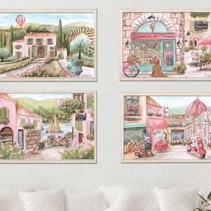 Personalized Name Italian Girl Prints, Dusty Rose, Set Of 4, Wall Art For Travel Themed Nursery Or Bedroom, Gelato, Florence, Tuscany, Italy
