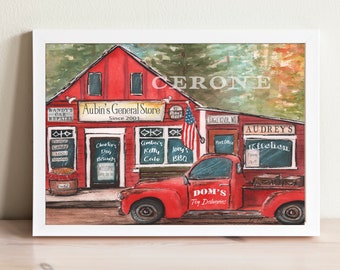 Personalized Birthday Gift For Little Boy, Rustic Red Truck Print, Lumberjack Nursery Wall Art, Kids Room Decor, Customize With 10 Names