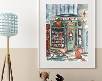 Personalized Kids Gift, Paris Bookshop Print, Book Lover Gift, Reading Corner Sign, Book Store Art, Shakespeare And Company Bookstore