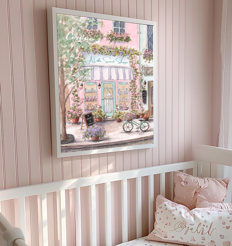 パリの水彩画プリント6枚セット、淡いピンクの子供部屋用ウォールアート、幼児の女の子の部屋、シャビーシックなフレンチカントリー風ベビー部屋の装飾 画像 8