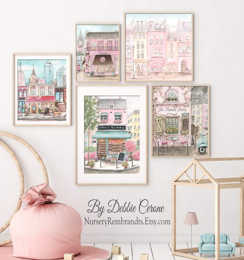 Paris Travel Prints, Parisian Decor For Girls Bedroom, Personalized Baby Gift, French Nursery Blush Wall Art, Laduree, Pink Eiffel Tower image 10