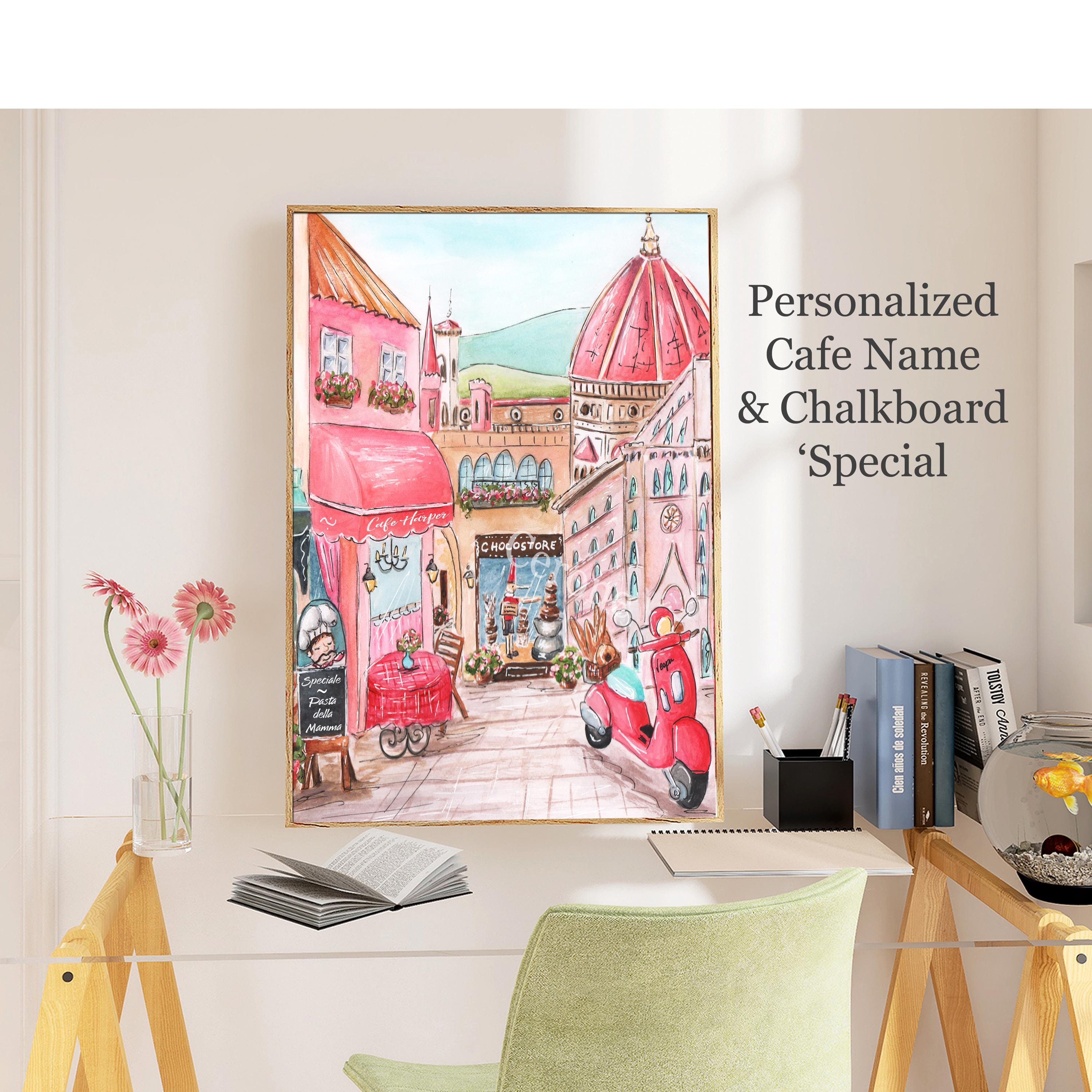 Personalized Florence Italy Cafe Print, Travel Theme Nursery Wall Art,  Italian Baby Shower Gift, Teen Girl Bedroom Decor, Pink Vespa Poster - Etsy, image size:3000x3000